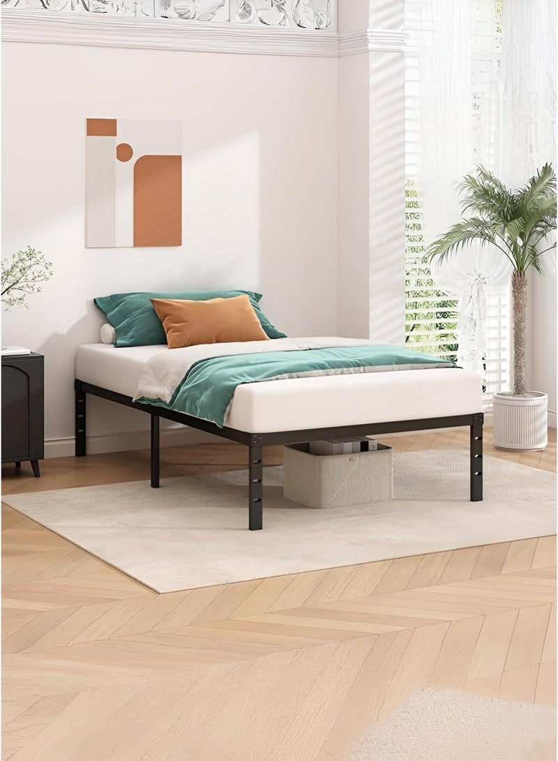 وين هولدر هيكل سرير معدني - ارتفاع ١٩٠*٩٥ سم مع مساحة تخزين، لا حاجة إلى مرتبة زنبركية، مع دعامة شرائح فولاذية متينة، قاعدة مرتبة متينة ومتينة، سهلة التركيب، لون أسود لغرفة النوم - Image 3